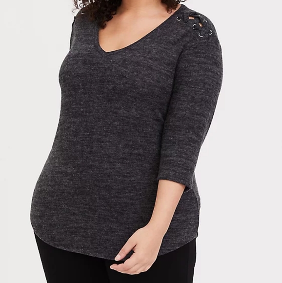 torrid Tops - TORRID SUPER SOFT PLUSH BLACK LACE-UP TOP